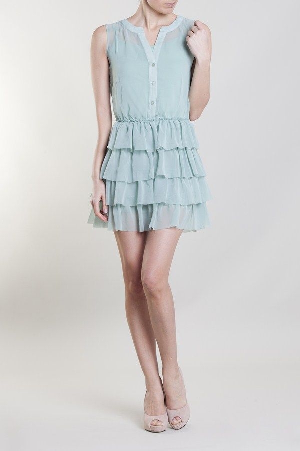 Vestido volantes aguamarina modelo entera